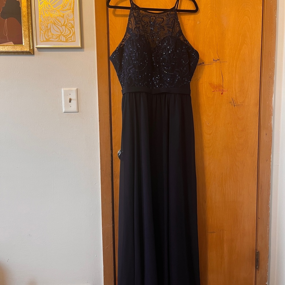 Navy Blue Beaded Evening Gown - Kennedy Blue